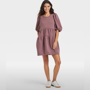Women’s balloon 3/4 sleeve quilted dress